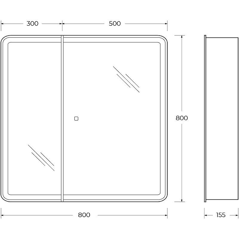 Зеркальный шкаф BelBagno с двумя дверцам с двумя стекл. полками с подсветкой сенсорным выключателем SPC-MAR-800/800-2A-LED-TCH 12W220-240V 800x800x150