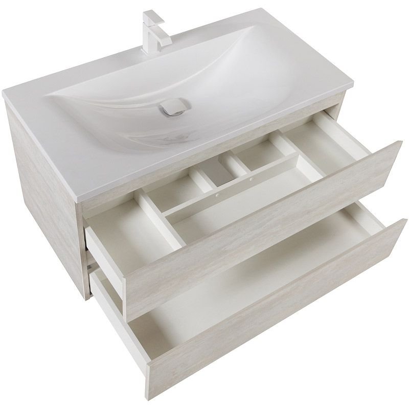 База под раковину подвесная Cezares (Цезарис) Molveno с двумя выкатными ящиками Legno Bianco 1000x500x500 MOLVENO-100-2C-SO-LB