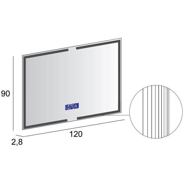 Зеркало Cezares (Цезарис) с LED подстветкой, К6500, сенсорным выключателем Touch System, системой антизапотевания, с радио и датчиком температуры 45064, 120x4х90 см