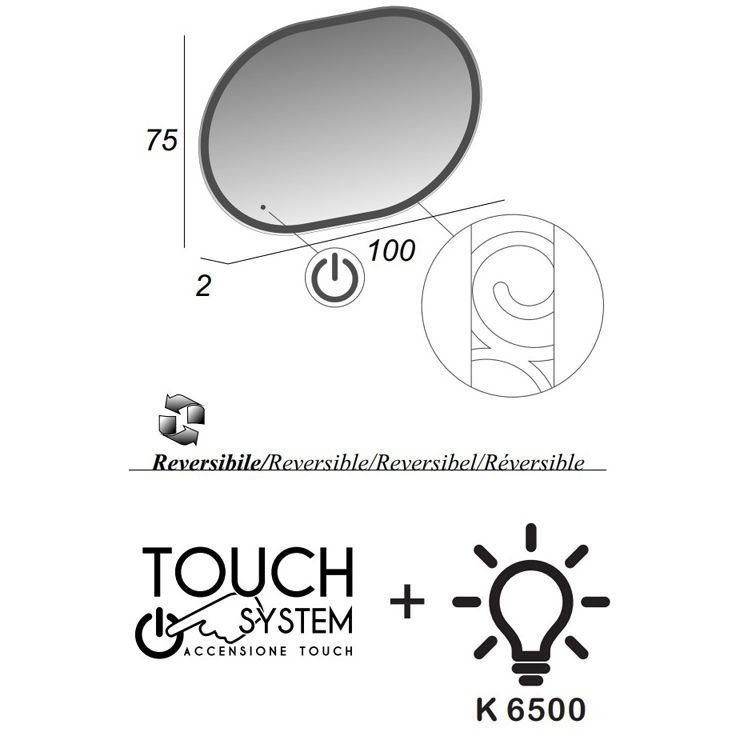 Зеркало Cezares (Цезарис) со встроенной LED подсветкой 44997, 100x75 см