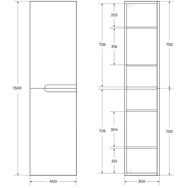 Шкаф подвесной Cezares (Цезарис) Duet с двумя распашными дверцами с доводчиками с двумя полками универсальный Grafito 400x300x1500 DUET-1500-2A-SC-GR-P