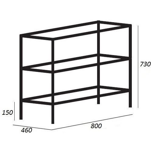 Металлический двухъярусный сварной каркас Cezares (Цезарис) CADRO-80/46/73-2C-PIA-MET-ST под раковину, напольный, 80х46х73 см