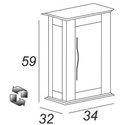Шкафчик подвесной Cezares (Цезарис) Tiffany с одной распашной дверцей, реверсивный 54962 Blu Petrolio, 34x32x59 см