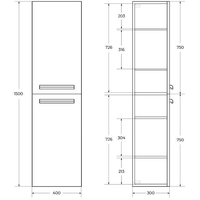 Шкаф подвесной Cezares (Цезарис) ECO с двумя распашными дверцами с доводчиками с двумя полками универсальный Grafito 400x300x1500 ECO-1500-2A-SC-GR-P