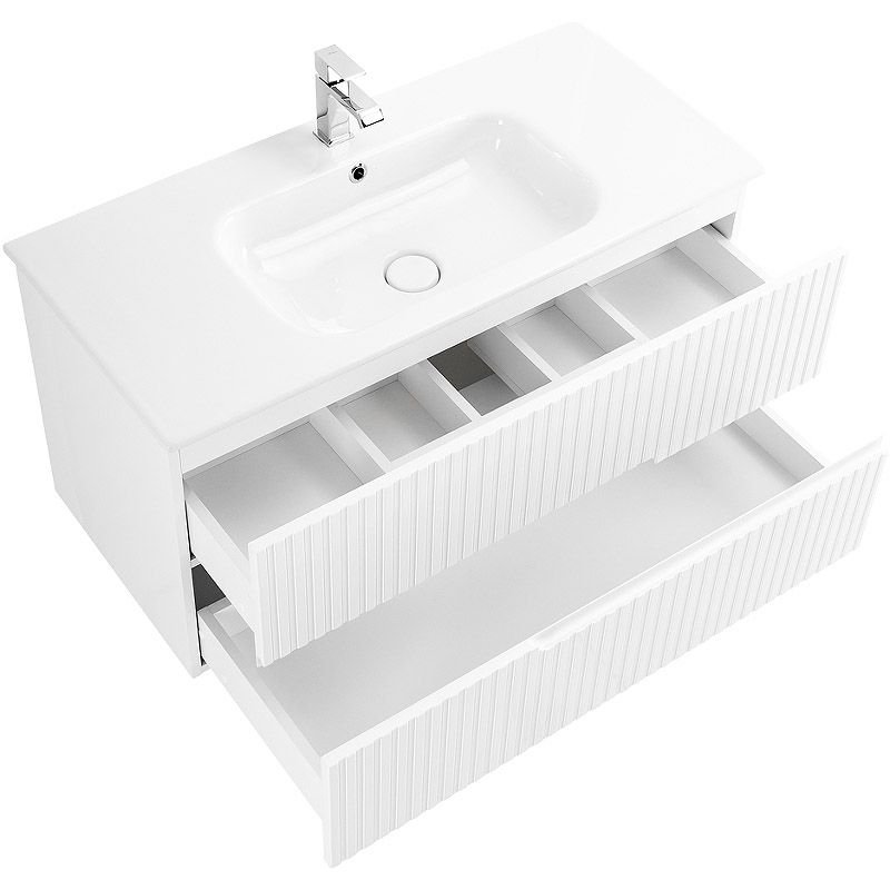 База под раковину подвесная Cezares (Цезарис) Duet с двумя выкатными ящиками Bianco Lucido 970x450x500 DUET-1000-2C-SO-BL