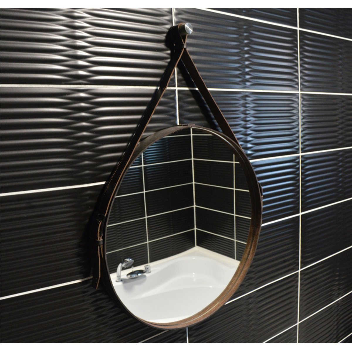 Зеркало Azario (Азарио) Капитан D610 c сенсорным выключателем, коричневая кожа LED-00002332