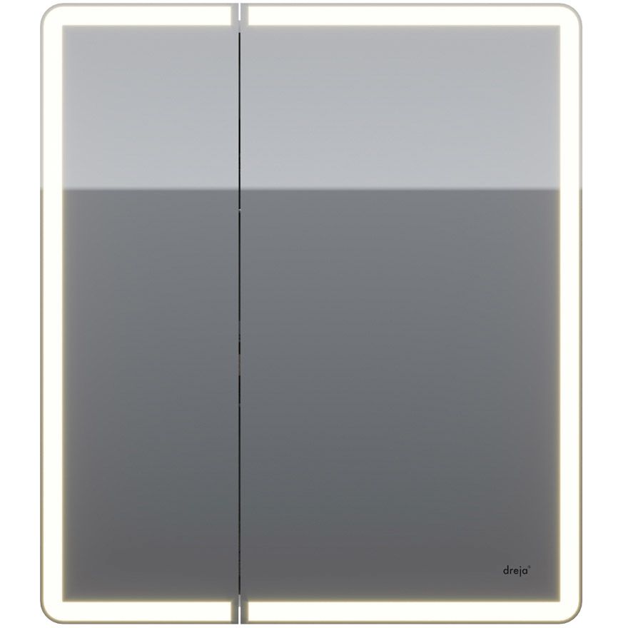 Зеркальный шкаф Dreja Point 70 см 2 дв., 2 стекл. полки, инфр. выключатель, LED, розетка, белый (99.9033)