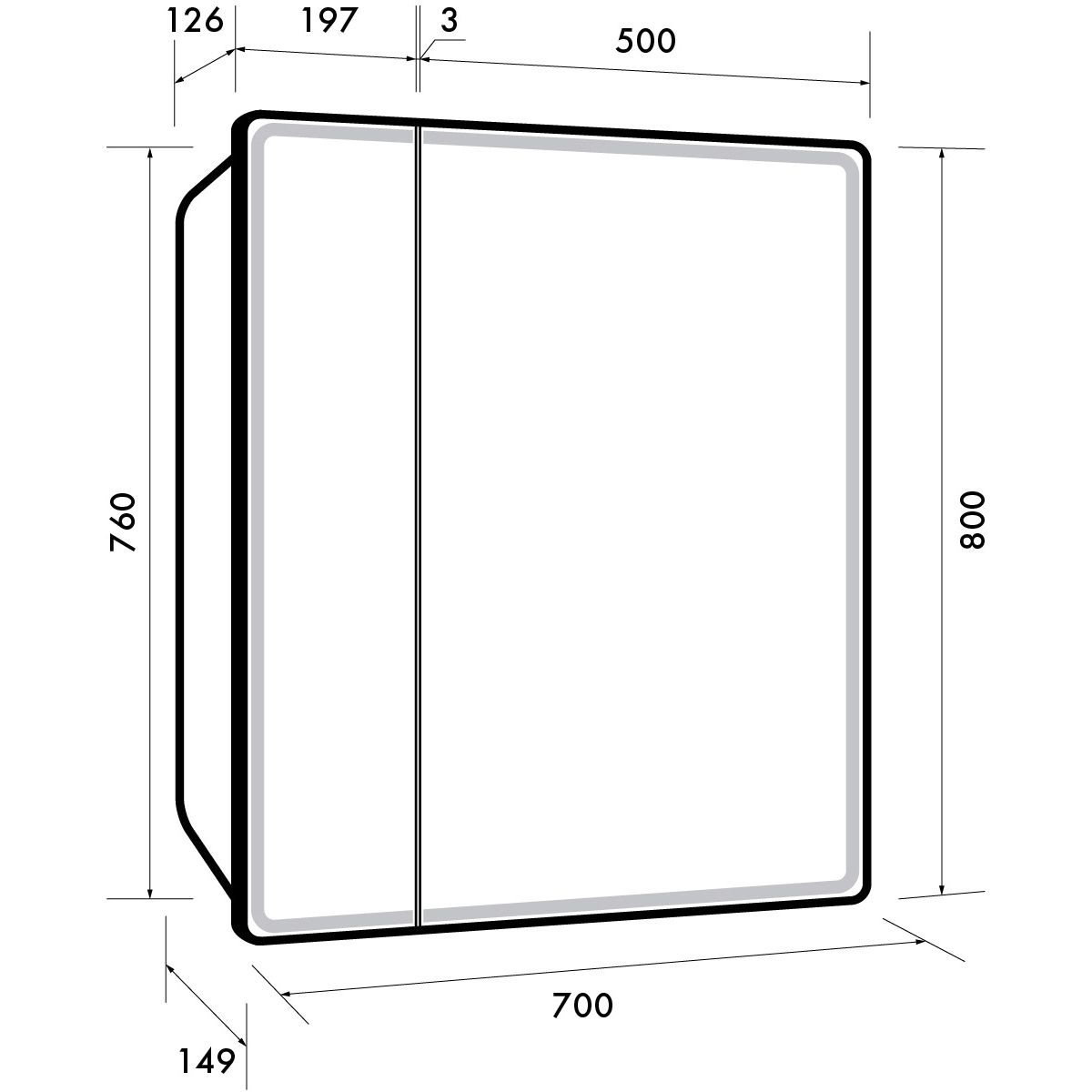 Зеркальный шкаф Dreja Point 70 см 2 дв., 2 стекл. полки, инфр. выключатель, LED, розетка, белый (99.9033)