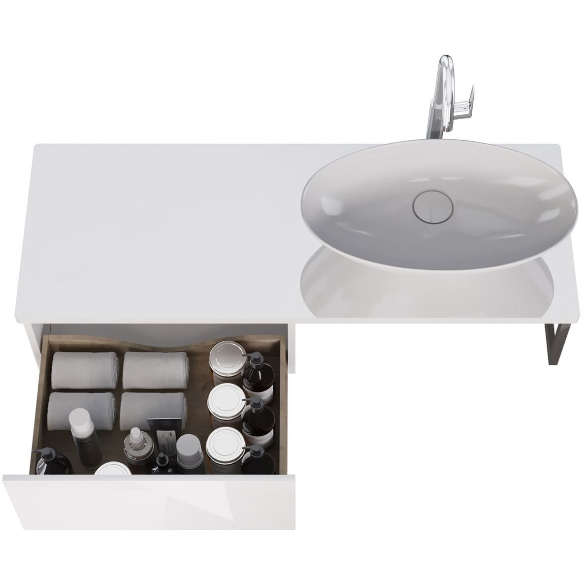 Столешница Dreja (Дрея) Line 120 см стек. с отверстиями для уст. накладного умывальника и смесителя белая (99.9101)