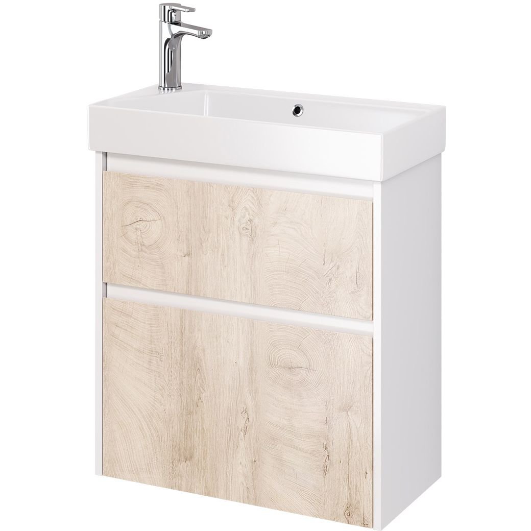 Тумба Dreja (Дрея) Slim 65 см подвесная/напольная 2 ящика белый глянец/дуб кантри (99.0501)