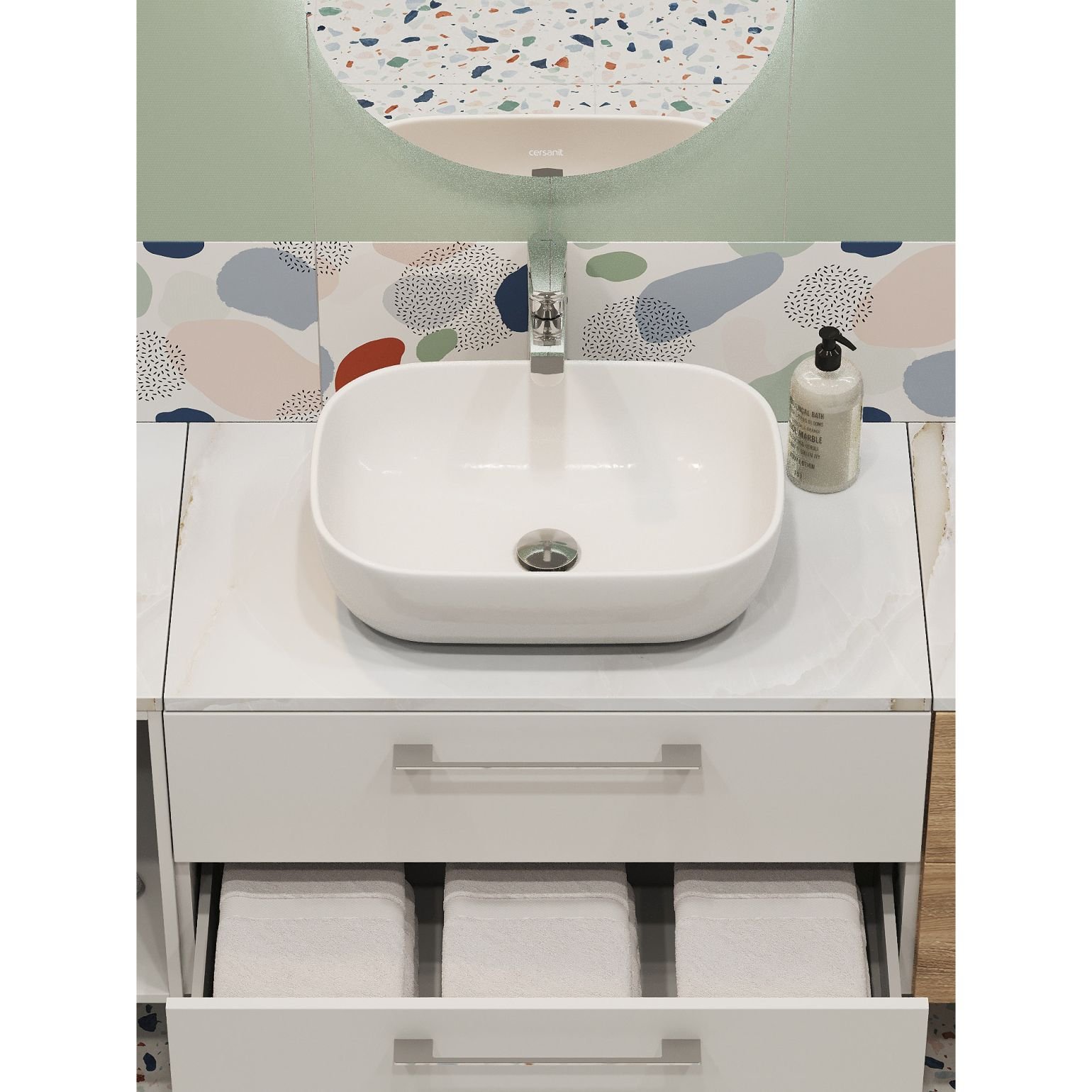 Столешница Cersanit (Церсанит) Stone из керамогранита Aura 60x45x2 светло-серый сатиновый (63857)