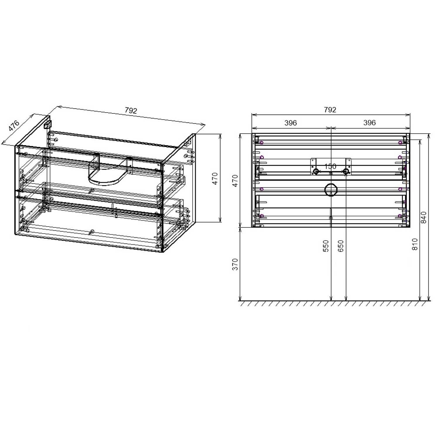 База под раковину Vincea (Винчея) Luka VMC-2L800GS подвесная 2 выкатных ящика soft close G.Stone