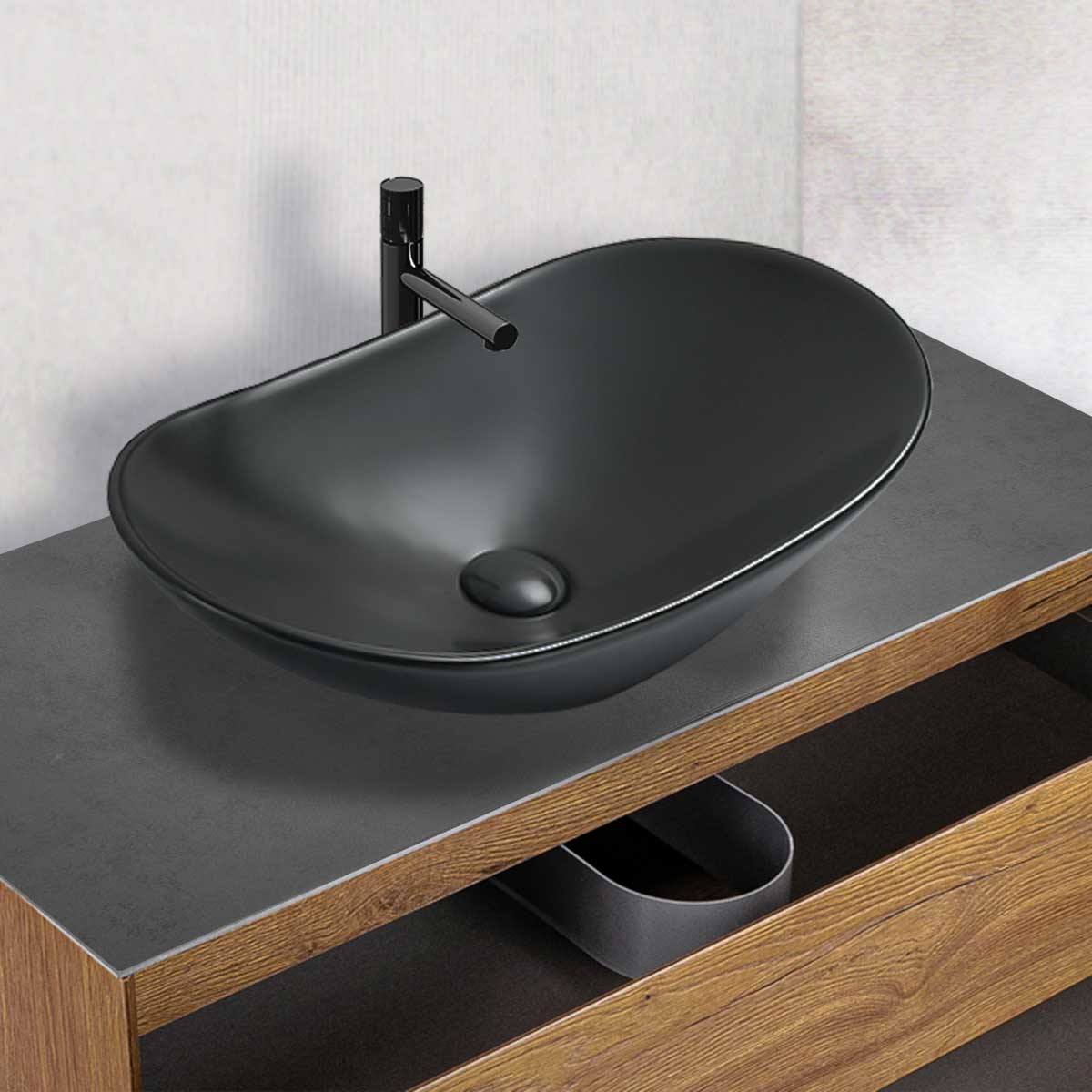 Раковина керамическая Vincea (Винчея) VBS-508MB, 615х360х155, накладная, цвет черный матовый