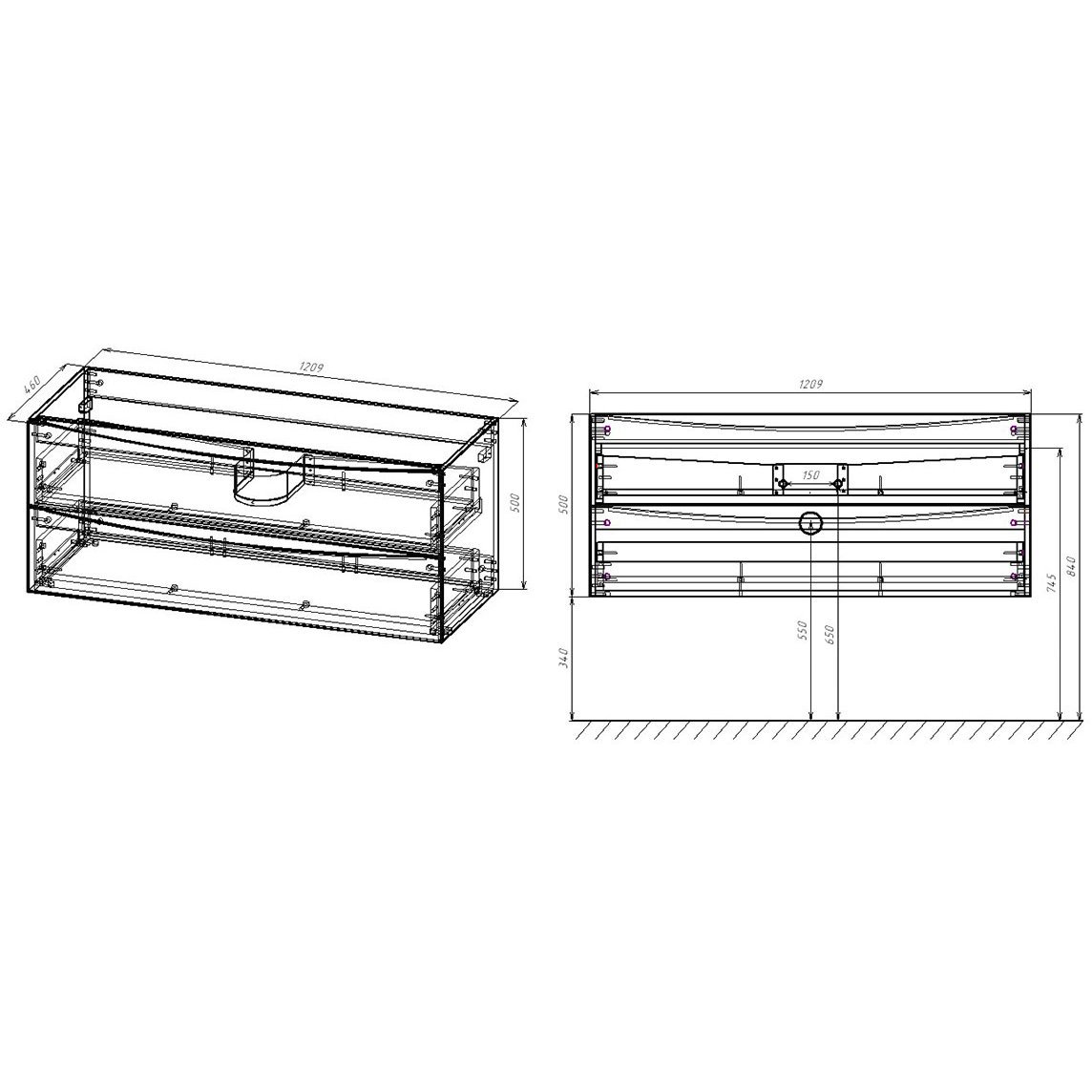 База под раковину Vincea (Винчея) Mia VMC-2MC120GW подвесная 2 выкатных ящика soft close G.White
