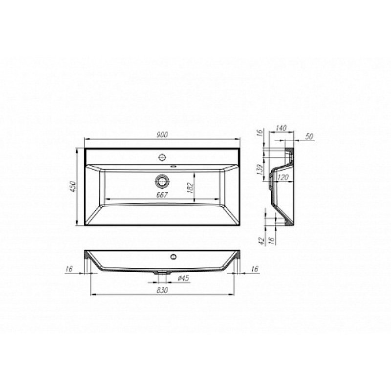 Раковина из литьевого мрамора BelBagno BB900/450-LV-MR-AST 900х450х150 Полувстраиваемая/подвесная, цвет белый