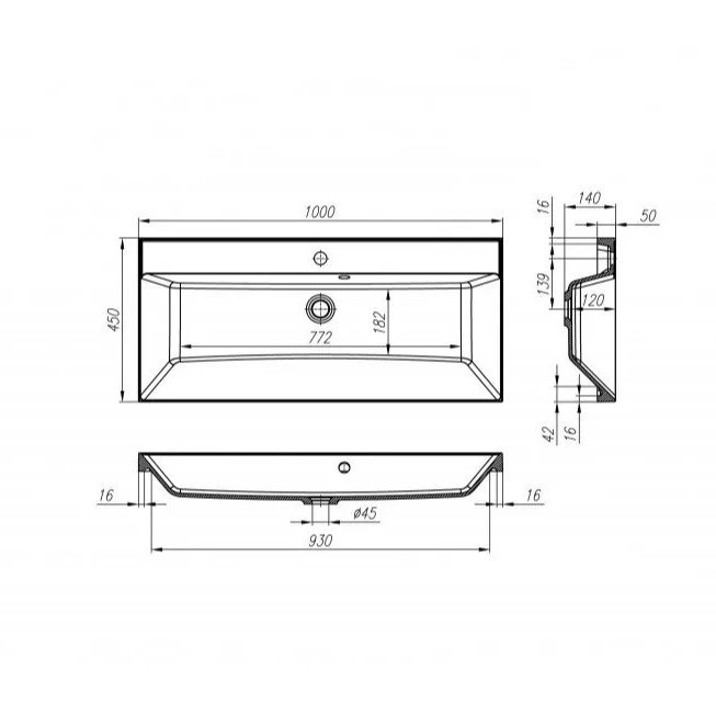 Раковина из литьевого мрамора BelBagno BB1000/450-LV-MR-AST 1000х450х150 Полувстраиваемая/подвесная, цвет белый