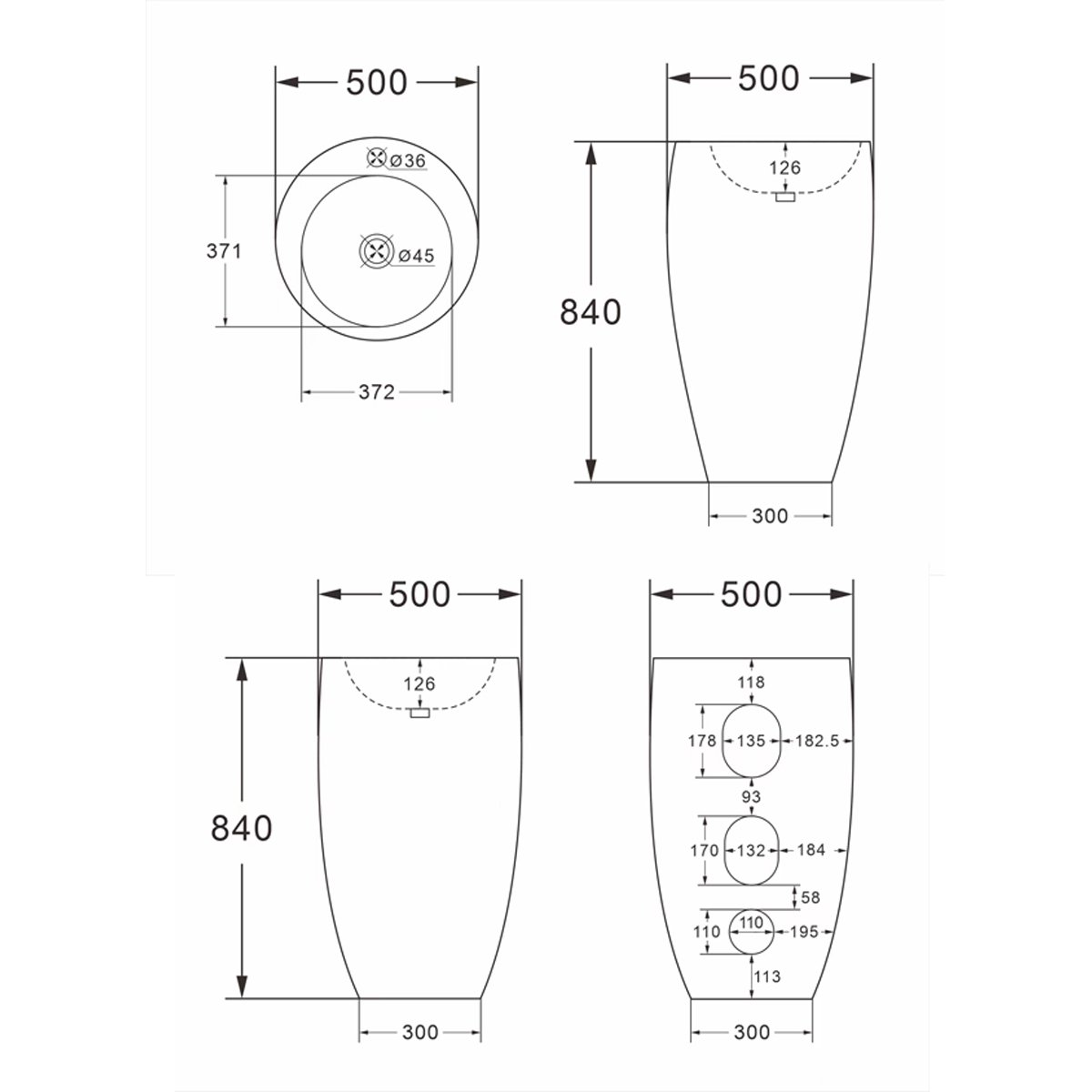 Раковина напольная Azario (Азарио) Comella округлая,, 830х500х500 мм, цвет черный матовый AZ-311MB