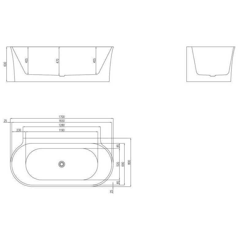 Акриловая ванна BelBagno (Бельбагно) BB409-1700-800-W/NM Белая внутри, черная матовая снаружи