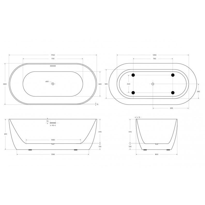 Акриловая ванна BelBagno BB413-1700-800-MATT