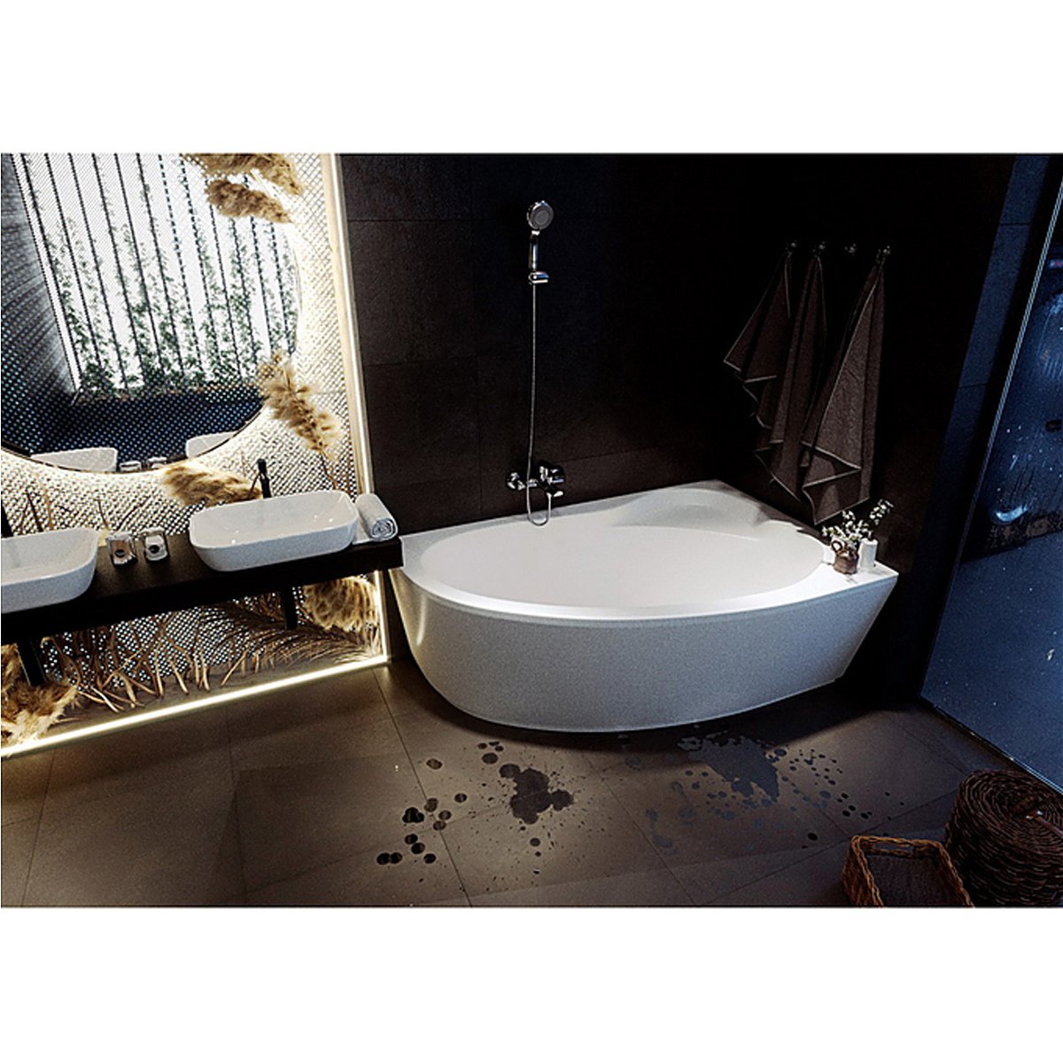 Ванна акриловая асимметричная Azario (Азарио) Laura 1700х1100 мм белый AV.0051170, (без монтажного комплекта/ножек)