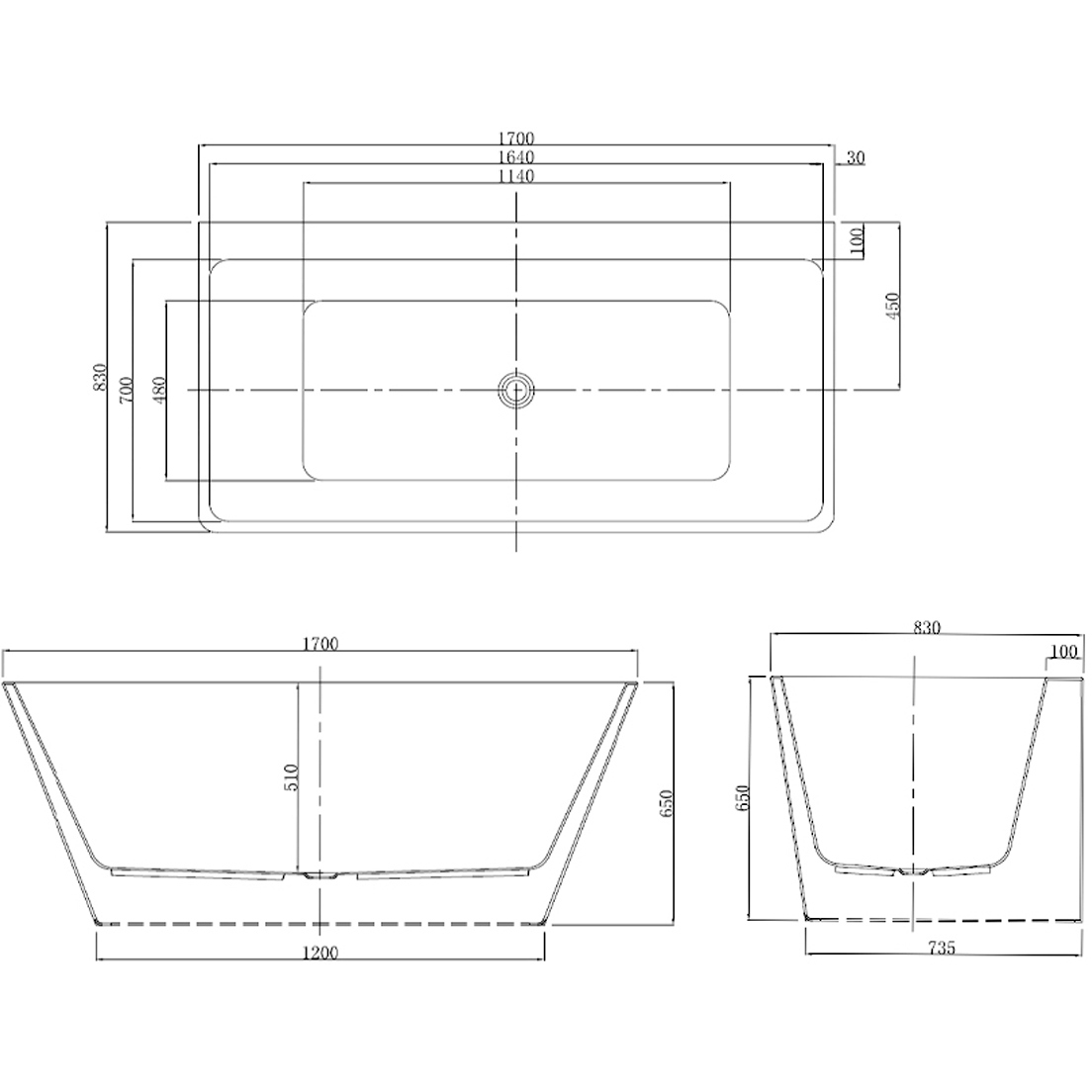 Ванна акриловая прямоугольная Azario Oxford 1700х830 мм белый OXF17083, (с сифоном и монтажным комплектом)