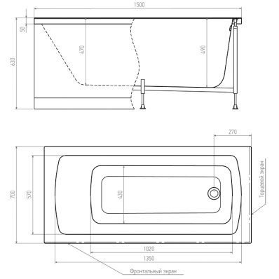 Ванна акриловая прямоугольная Alex Baitler (Алекс Батлер) Garda 150х70 белый, (без монтажного комплекта/ножек)