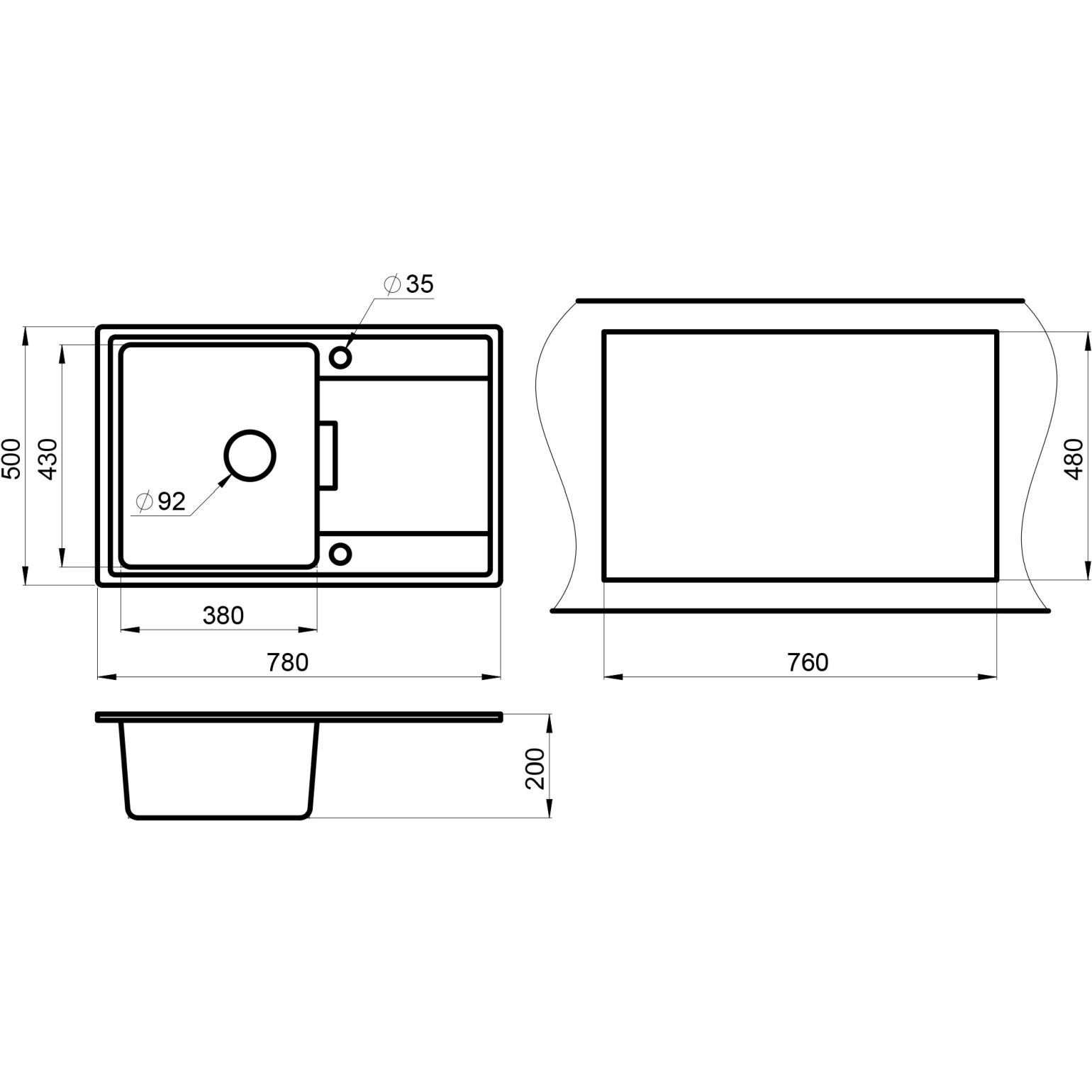 Кухонная мойка кварцевая Granula GR-7804 прямоугольная с крылом, врезная, чаша 380x430, цвет песок (7804sa)