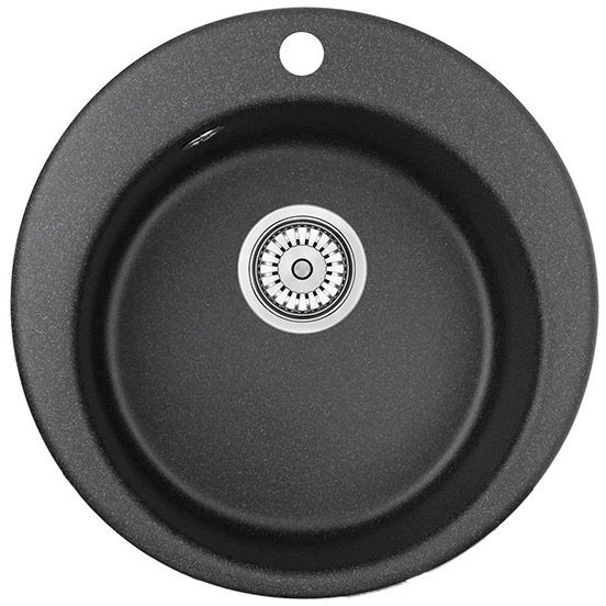 Кухонная мойка кварцевая Granula GR-4801 односекционная круглая, врезная, чаша D 370, цвет черный (4801bl)
