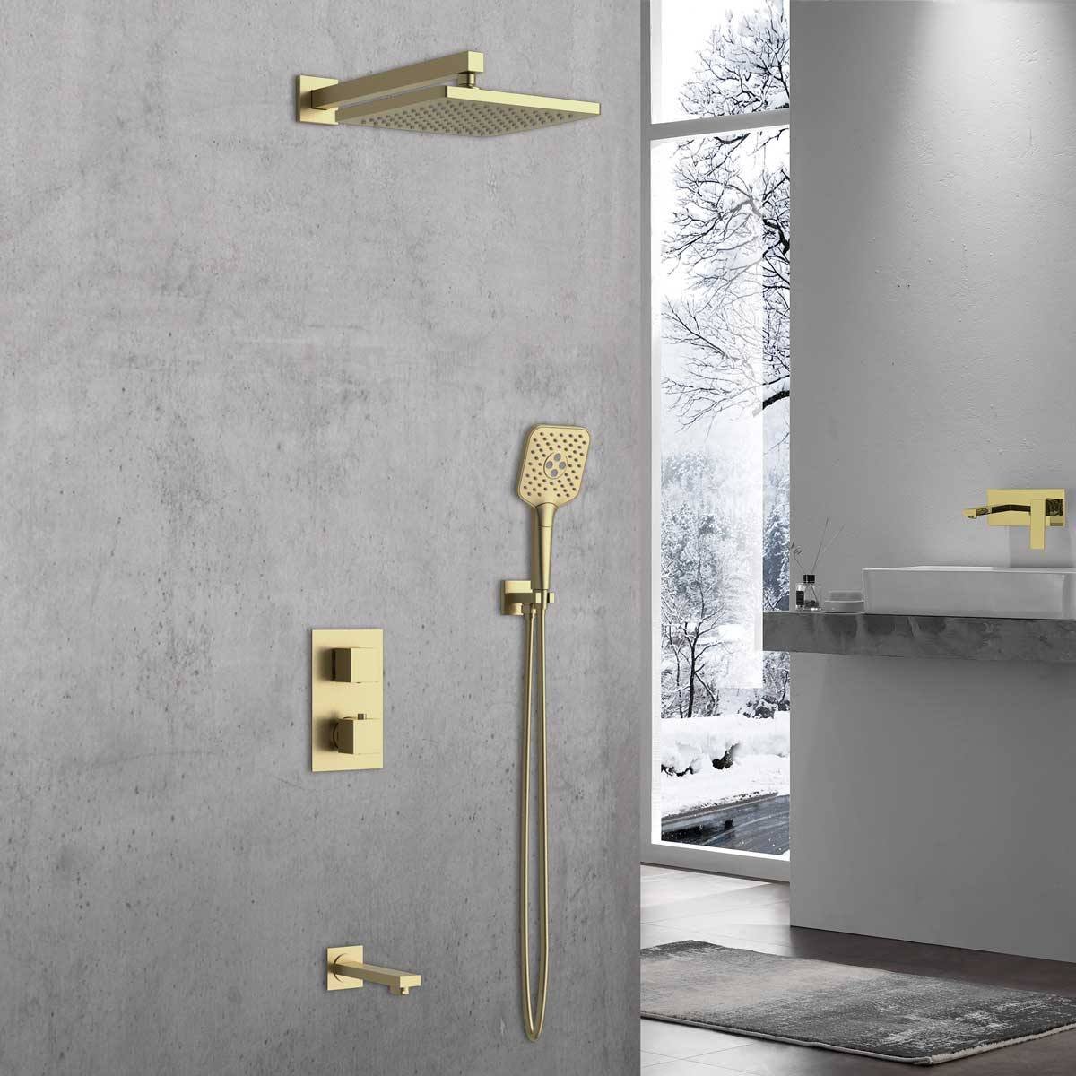Душевой комплект Vincea (Винчея) Next VSFW-1N3TBG термостат встраиваемый, 3 режима, брашированное золото