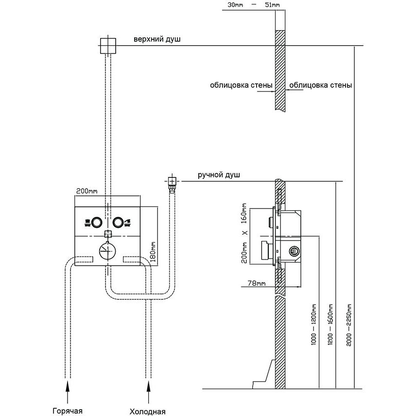Встраиваемый смеситель для душа Vincea (Винчея) VSCV-421GM двухфункциональный, вороненая сталь