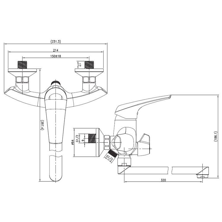 Смеситель для ванны AQUANET (АКВАНЕТ) Techno хром (SD90889A)