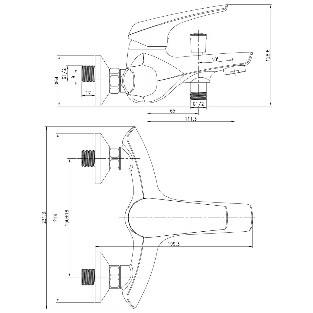 Смеситель для ванны AQUANET (АКВАНЕТ) Conte хром (SD91381)