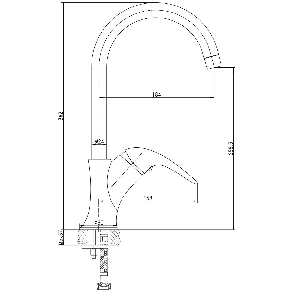 Смеситель для кухни AQUANET (АКВАНЕТ) Cobra хром (SD90365)