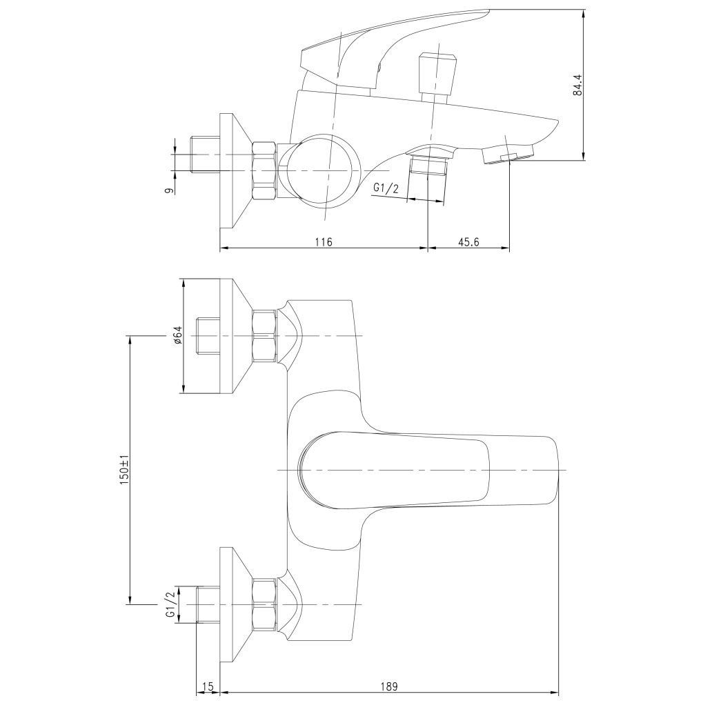 Смеситель для ванны AQUANET (АКВАНЕТ) Techno хром (SD90881)
