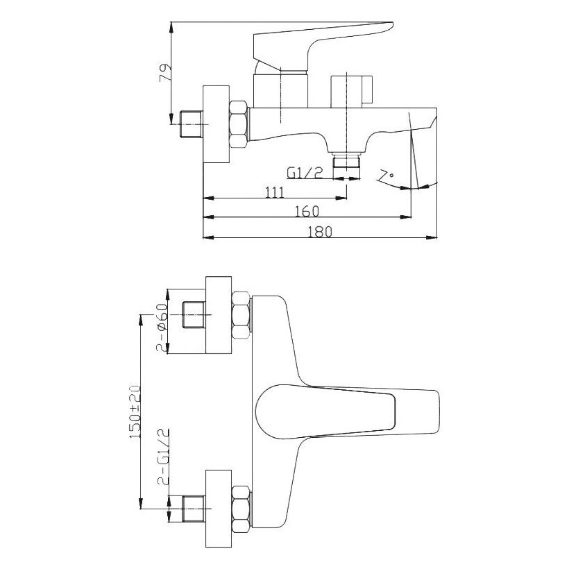 Смеситель для ванн, для душа BelBagno (Бельбагно) Ancona хром (ANCONA-VAS-CRM)