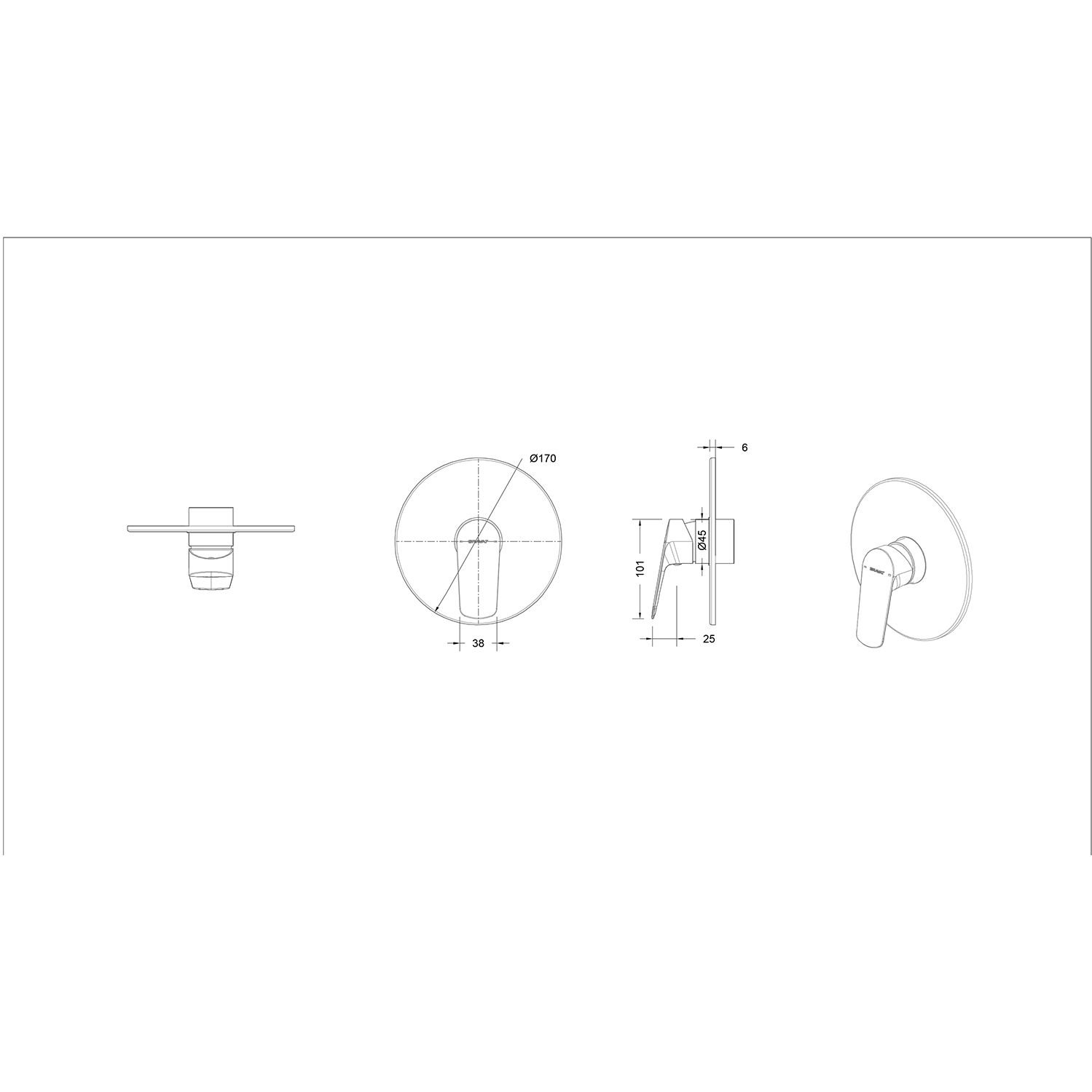 Смеситель для душа встраиваемый на 1 потока Bravat (Брават) Rhein PB8429564BW-ENG, черный