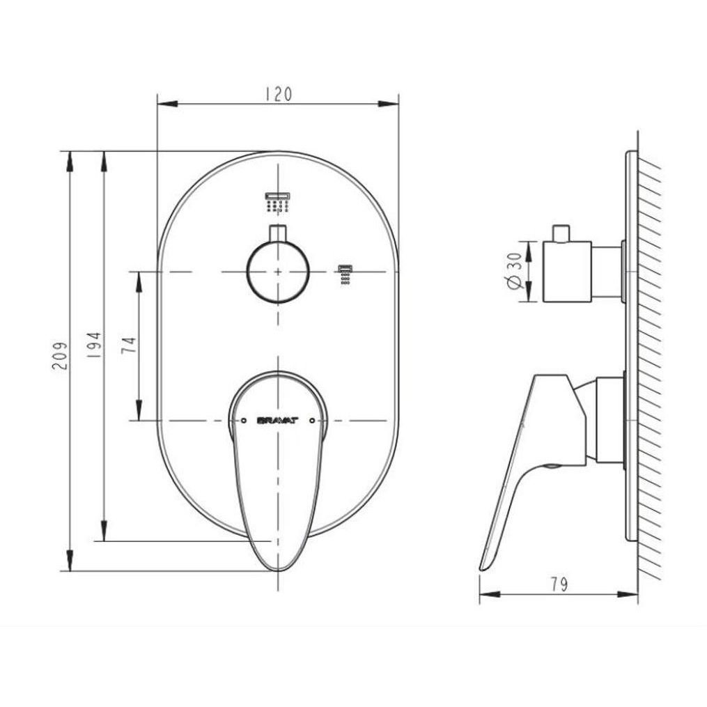 Смеситель для душа встраиваемый на 2 потока Bravat (Брават) Drop P69190C-2-RUS, хром