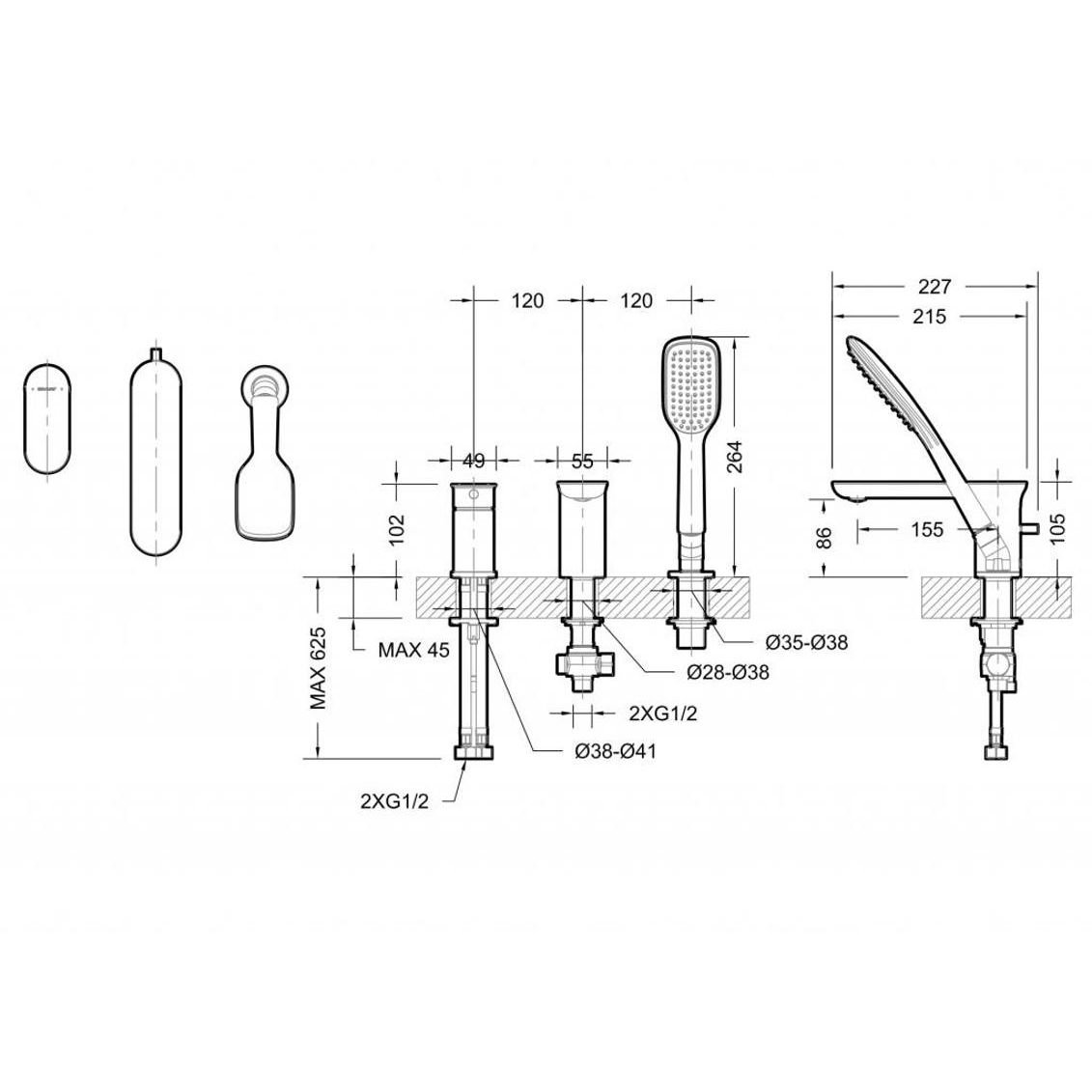 Смеситель на борт ванны Bravat (Брават) Gina F565104C-2-ENG, хром
