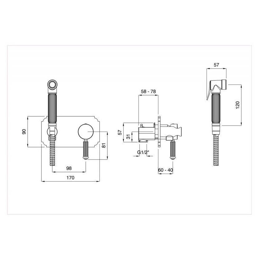 Смеситель с гигиеническим душем Cezares (Цезарис) Olimp золото (OLIMP-DIF-03/24-L)