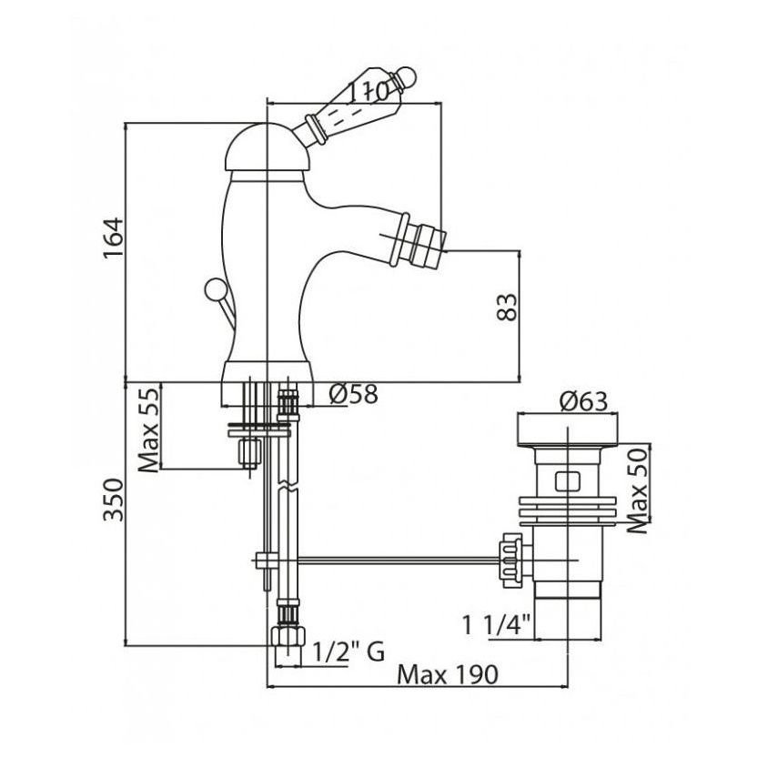 Смеситель для биде Cezares (Цезарис) Vintage бронза, ручки мрамор 052 (VINTAGE-BSM1-02-052)