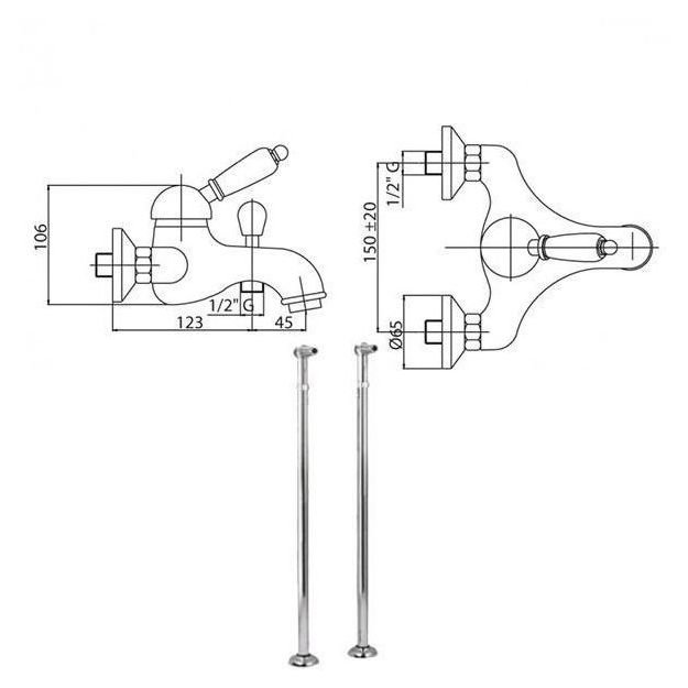 Смеситель для ванной напольный Cezares (Цезарис) Vintage хром, ручка Svarovski (VINTAGE-VDPM-01-Sw)