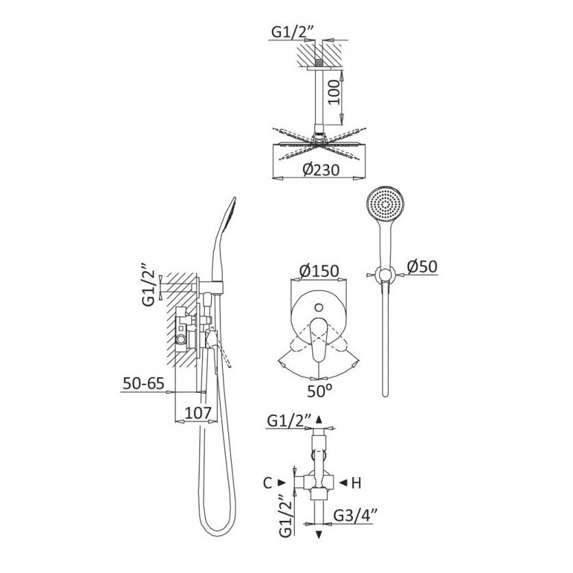 Душевая система Cezares (Цезарис) Articoli Vari хром (CZR-B-DSIS-01)