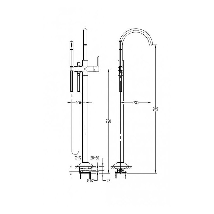 Смеситель для ванны, для душа Cezares (Цезарис) Eco черный матовый (ECO-VDP-NOP)