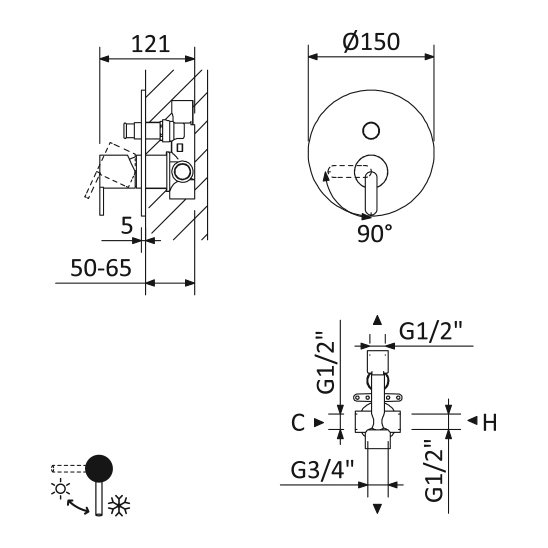Смеситель для душа Cezares (Цезарис) Leaf черный матовый (LEAF-VDIM-L-NOP)