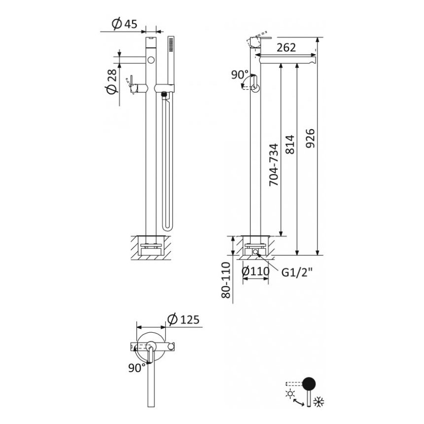 Смеситель для ванны, для душа Cezares (Цезарис) Leaf хром (LEAF-VDP-L-01)