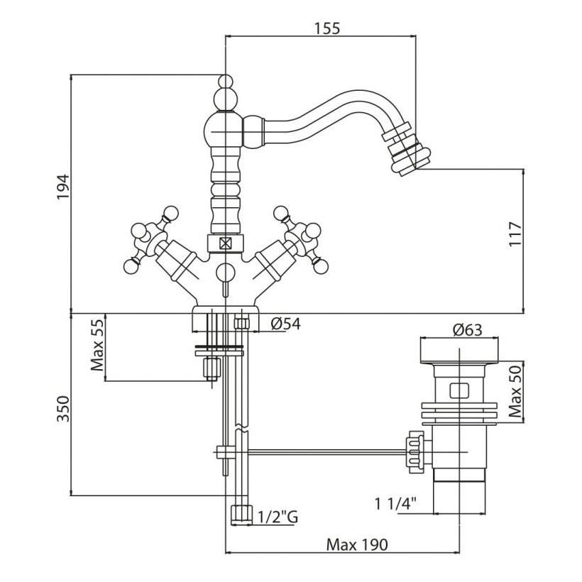 Смеситель для биде Cezares (Цезарис) Lord золото, ручки золото (LORD-BS2-03/24)