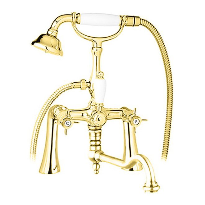 Смеситель на борт ванны Cezares (Цезарис) Lord золото, ручки белые (LORD-PBV2-03/24-Bi)