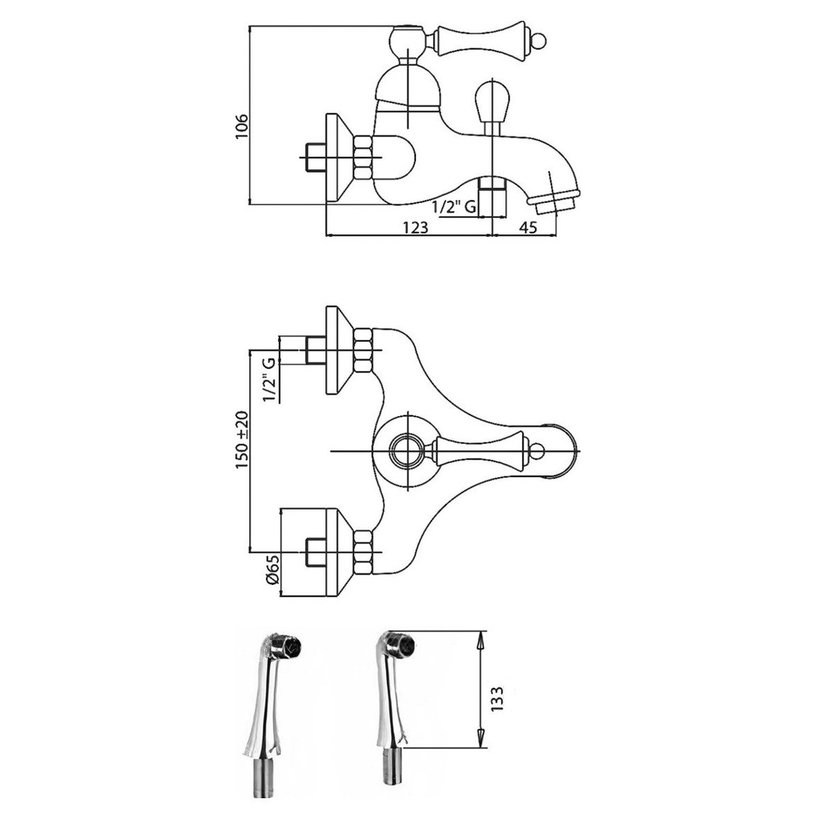 Смеситель на борт ванны Cezares (Цезарис) Margot бронза, ручка белая (MARGOT-PBVM-02-Bi)