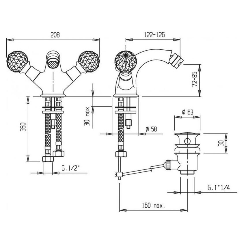 Смеситель для биде Cezares (Цезарис) Nostalgia хром, ручки хром (NOSTALGIA-BS1-01)