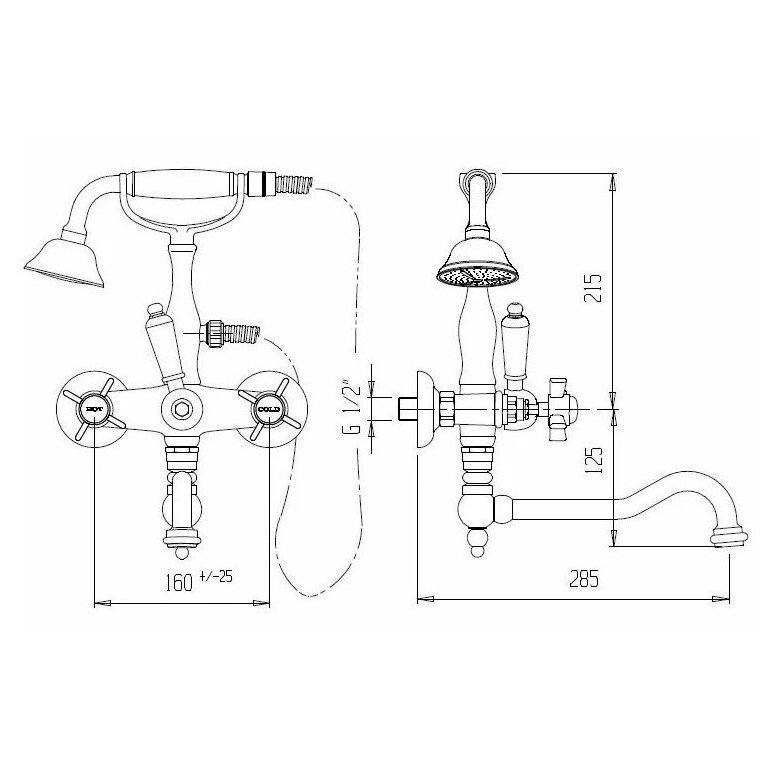 Смеситель на борт ванны Cezares (Цезарис) Nostalgia хром, ручка ручного душа белая (NOSTALGIA-PBV2-01-Bi)